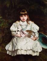 Frank Holl - Portrait of a Young Girl Holding a Pet Rabbit